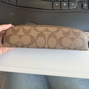 Coach Tan and Brown Signature Pattern Pencil Case
